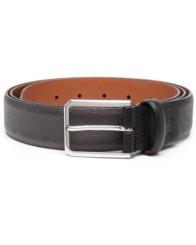 Santoni Rectangular Buckle Leather Belt - Brown