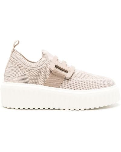 Hogan Knitted Wedge Sneakers - Natural