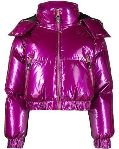 Versace Glossy-finish Hooded Puffer Jacket - Purple