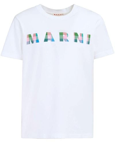 Marni Gingham Logo-print Cotton T-shirt - White