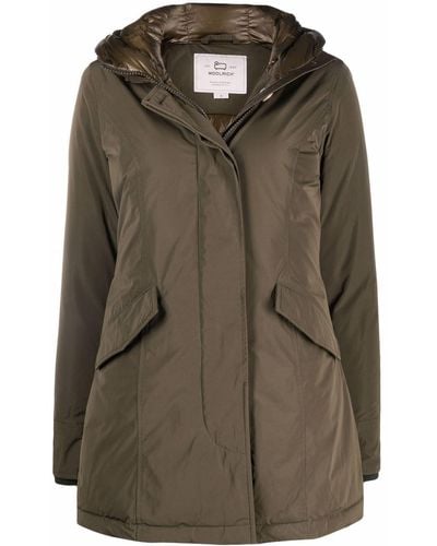 Woolrich Logo-patch Hooded Down Padded Coat - Green