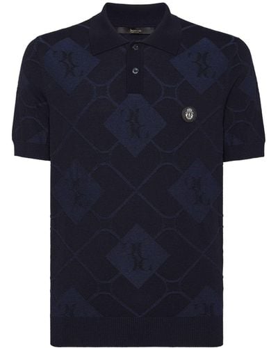 Billionaire Intarsia-knit Polo Shirt - Blue