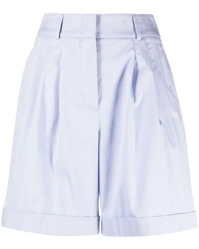 Peserico Pleated Tailored Cotton Shorts - Blue