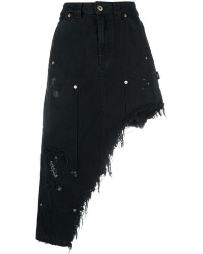 VAQUERA Workwear Distressed Asymmetric-hem Skirt - Black