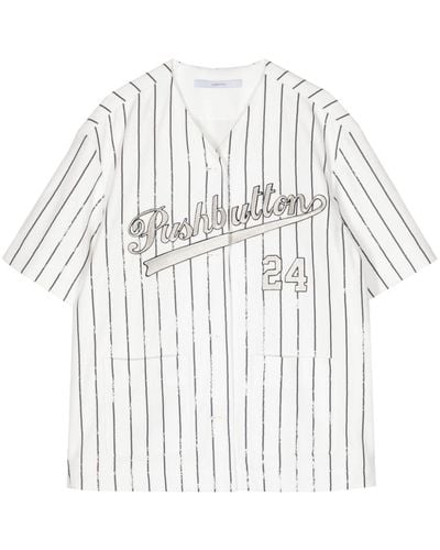 Pushbutton Logo-print Striped T-shirt - White