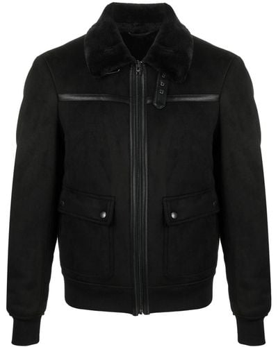 Patrizia Pepe Fleece-collar Zip-up Jacket - Black