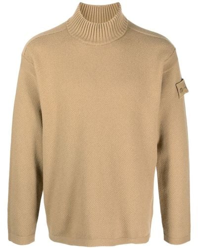 Stone Island Mock Neck Knit In Geelong Wool Ghost Piece Pack - Natural