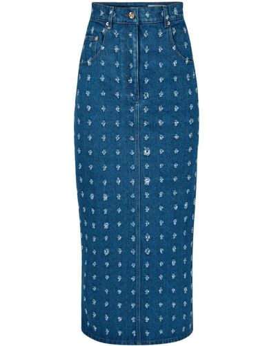 Nina Ricci Distressed Denim Skirt - Blue