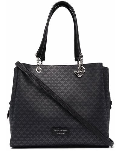 Emporio Armani Bag In Micro-grain Synthetic Leather With All-over Logo - Black