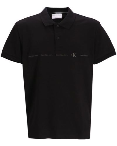 Calvin Klein Logo-print Cotton Polo Shirt - Black
