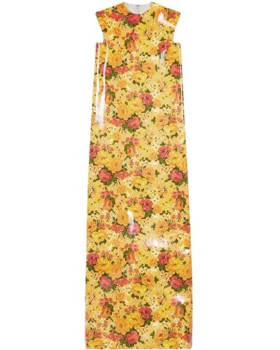 Balenciaga Floral-print Faux-vinyl Maxi Dresss - Metallic