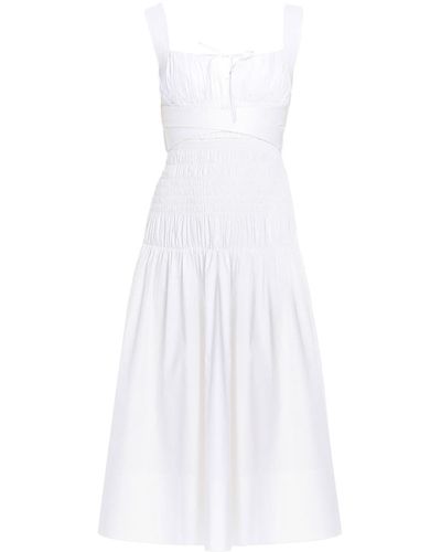 Self-Portrait Ruched Cotton Midi Dress - White