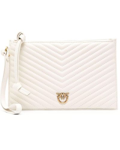 Pinko Love Birds-plaque Quilted Clutch Bag - Natural