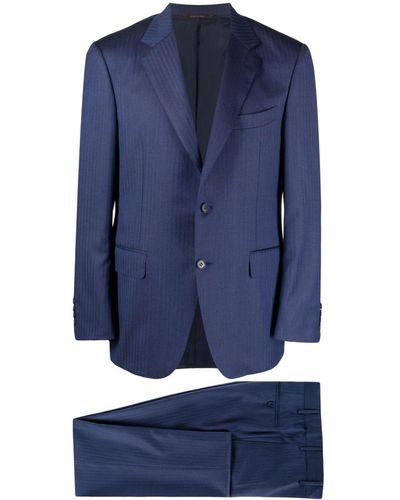 Canali Single-breasted Striped Wool Suit - Blue