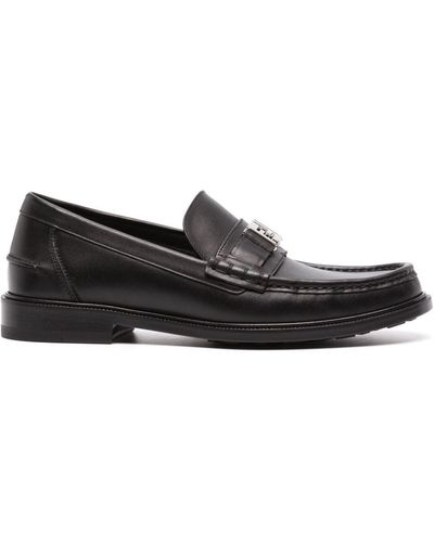 Fendi Ff Squared-plaque Leather Loafers - Black