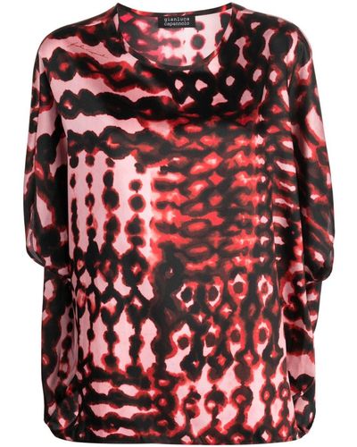 Gianluca Capannolo Abstract-print Satin Blouse - Red