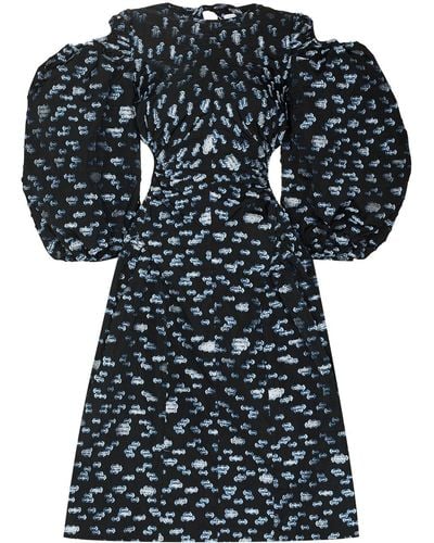 Cecilie Bahnsen Jaz Puff-sleeves Printed Dress - Black