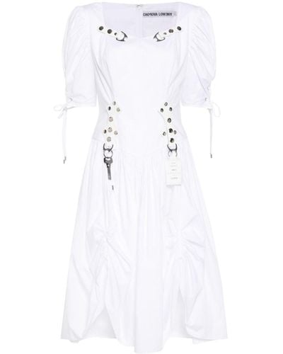 Chopova Lowena Crest Poplin Midi Dress - White