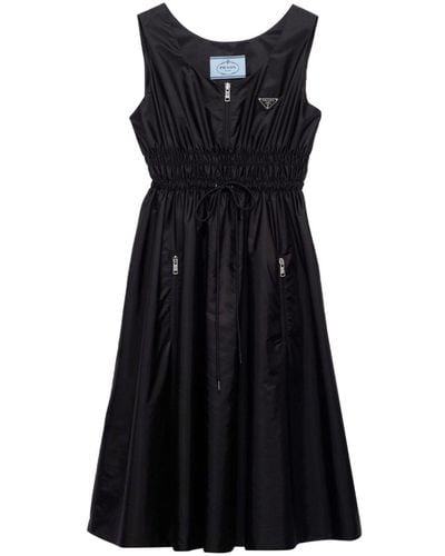 Prada Logo-appliqué Re-nylon Midi Dress - Black