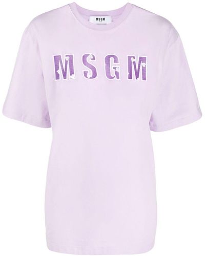 MSGM メッシュロゴ Tシャツ - パープル