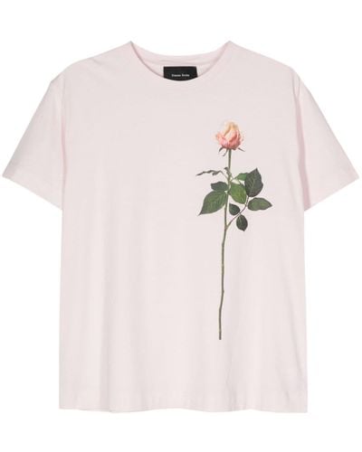 Simone Rocha Rose-print Cotton T-shirt - Pink