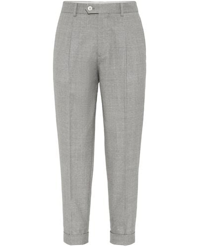 Brunello Cucinelli Pressed-crease Tapered Pants - Gray