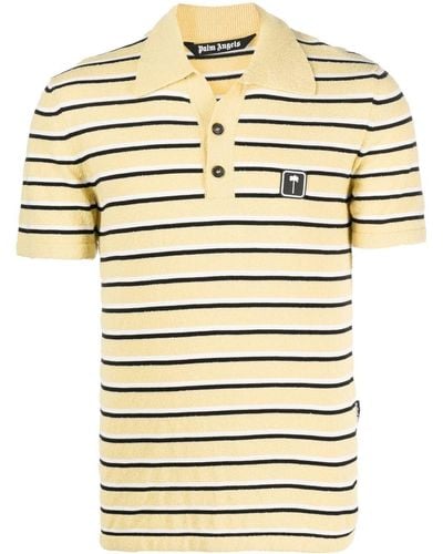Palm Angels Logo-patch Striped Terry Polo Shirt - Natural