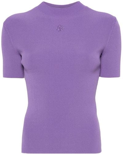 Maje Mock-neck Ribbed Top - Purple