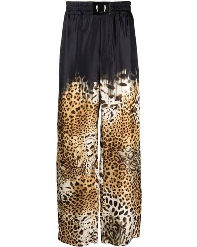 Roberto Cavalli Leopard-print Straight-leg Trousers - Metallic