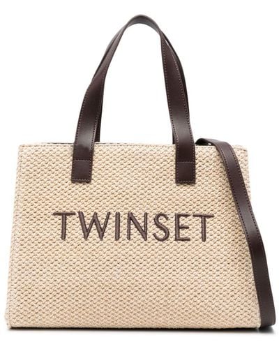 Twin Set Logo-embroidered Raffia Tote Bag - Natural