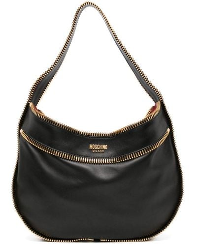 Moschino Zip-detail Leather Shoulder Bag - Black