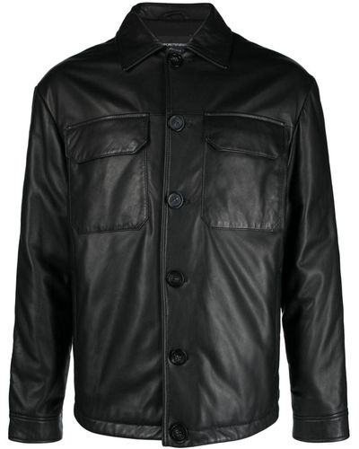 Emporio Armani Button-up Leather Jacket - Black