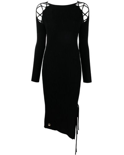 Philipp Plein Geripptes Strickkleid - Schwarz