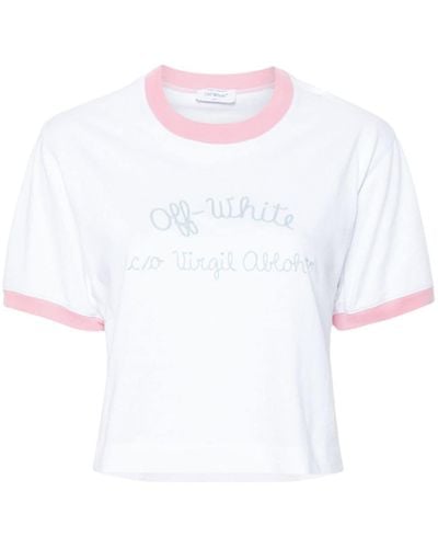 Off-White c/o Virgil Abloh Script-Embroidered Cropped T-Shirt - White