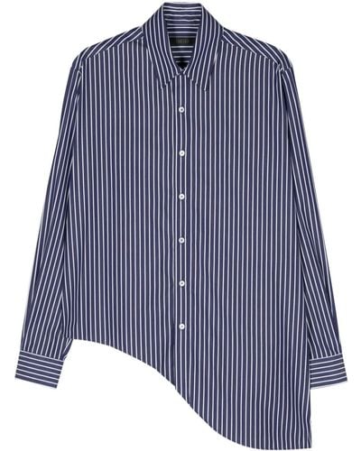 Ssheena Slogan-print Striped Asymmetric Shirt - Blue