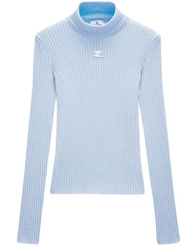 Courreges Ribbed-knit Mock-neck Top - Blue