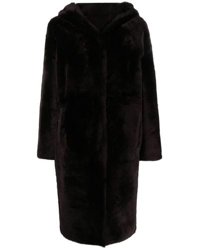 Yves Salomon Manteau en peau lainée à capuche - Noir