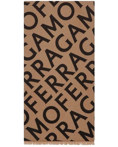 Ferragamo Logo Intarsia-knit Fringed Scarf - Brown