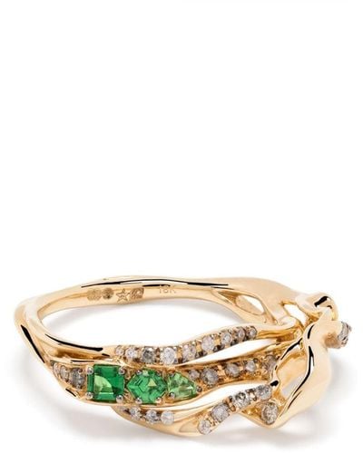 Bibi Van Der Velden 18kt Yellow Gold Exhale Diamond And Tsavorite Stackable Ring - Metallic