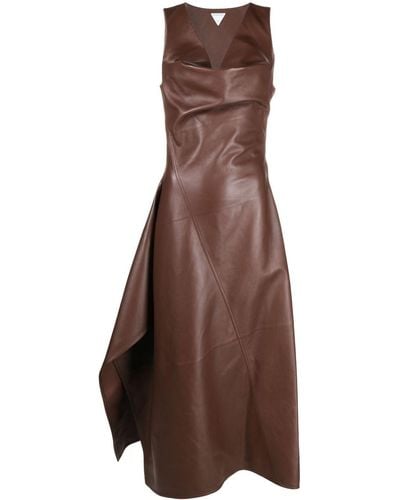 Bottega Veneta Asymmetric Leather Dress - Brown