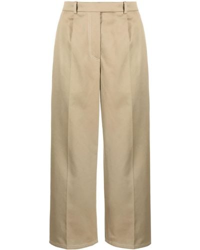 Thom Browne Pleated Cropped Cotton Pants - Natural