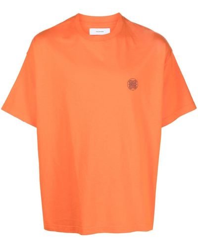 Facetasm Stripe-detail Cotton T-shirt - Orange