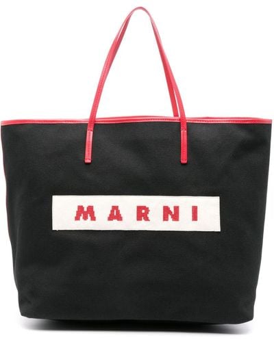 Marni Shopper aus Canvas mit Logo-Patch - Schwarz