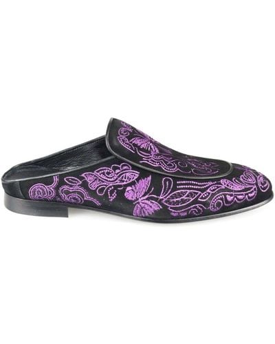Needles Papillon Embroidered Suede Slippers - Purple
