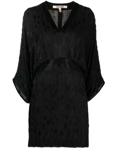 Roberto Cavalli Bead-embellished Short Silk Dress - Black