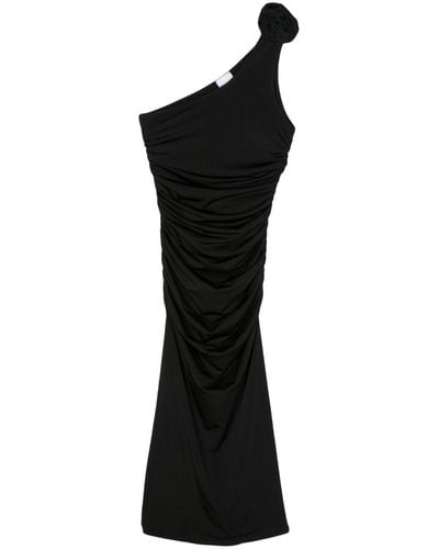 ..,merci Floral-appliqué Ruched Midi Dress - Black