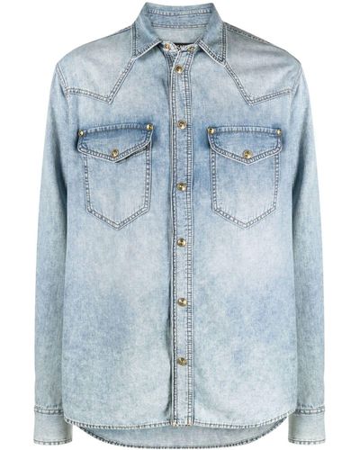 Versace Chemise d'inspiration western en jean - Bleu