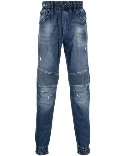 Philipp Plein Jeans Met Toelopende Pijpen - Blauw