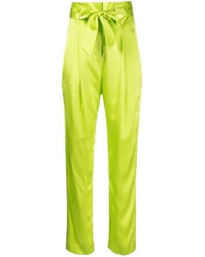 Michelle Mason High-waisted Pleated Silk Trousers - Yellow