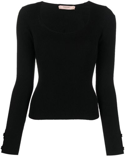 Twin Set Scoop-neck Ribbed-knit Top - Black